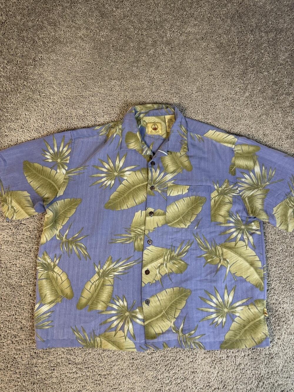 Joe Marlin Shirt Mens 2XL Blue Short Sleeve Button Up Floral Rayon Relaxed